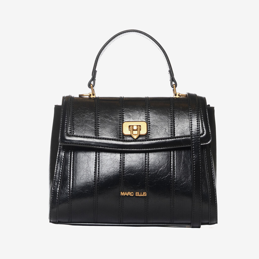 Black Quilted Leather Satchel with Gold Closure