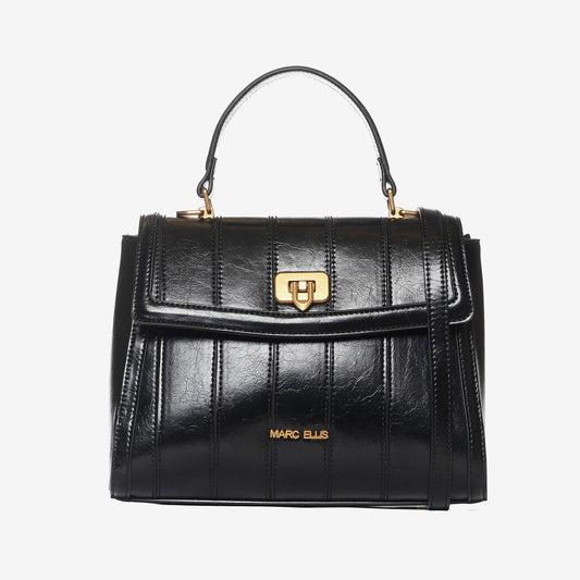 Black Quilted Leather Satchel with Gold Closure