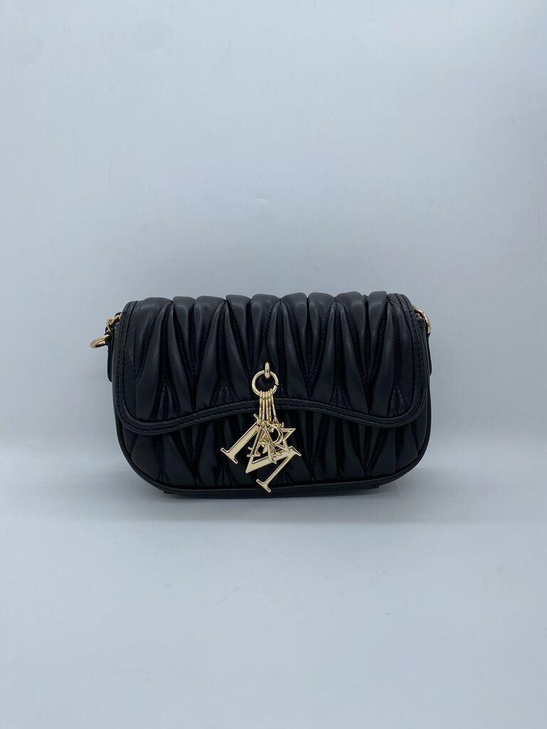 Black Quilted Crossbody Bag with Gold Detail