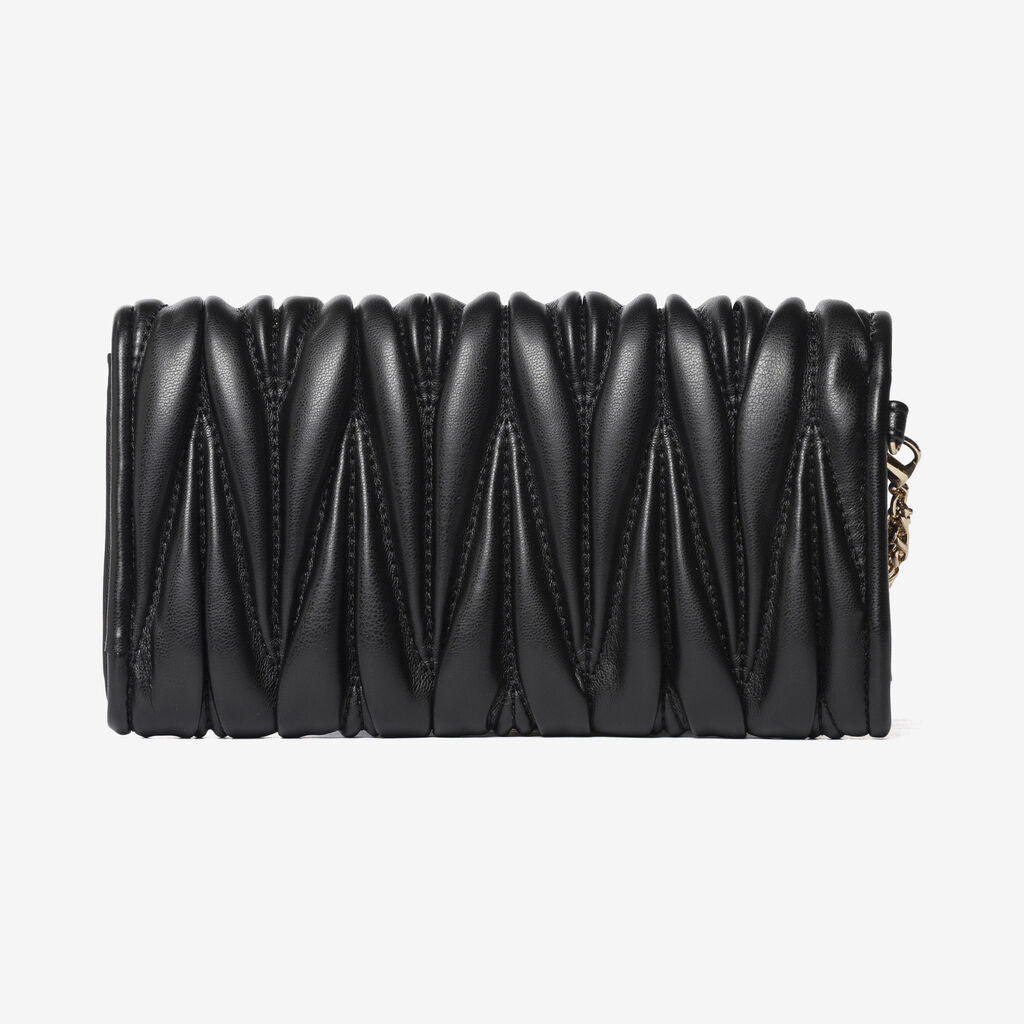 Black Quilted Chain Clutch with Gold Accents