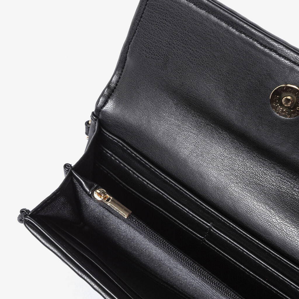 Black Quilted Chain Clutch with Gold Accents