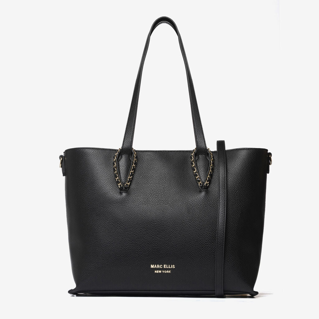 Black Textured Tote Bag with Chain Handles