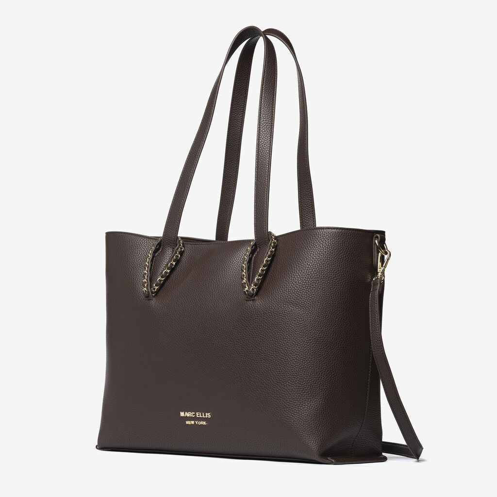 Chocolate Textured Tote with Chain Detail