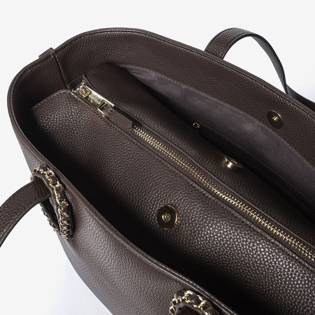 Chocolate Textured Tote with Chain Detail