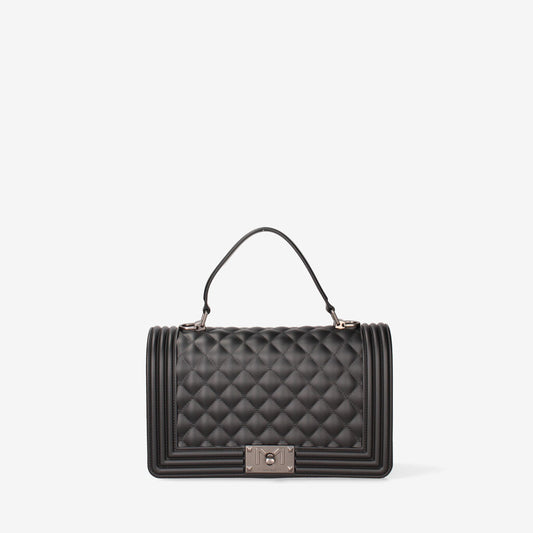 Black Quilted Handbag with Structured Handle