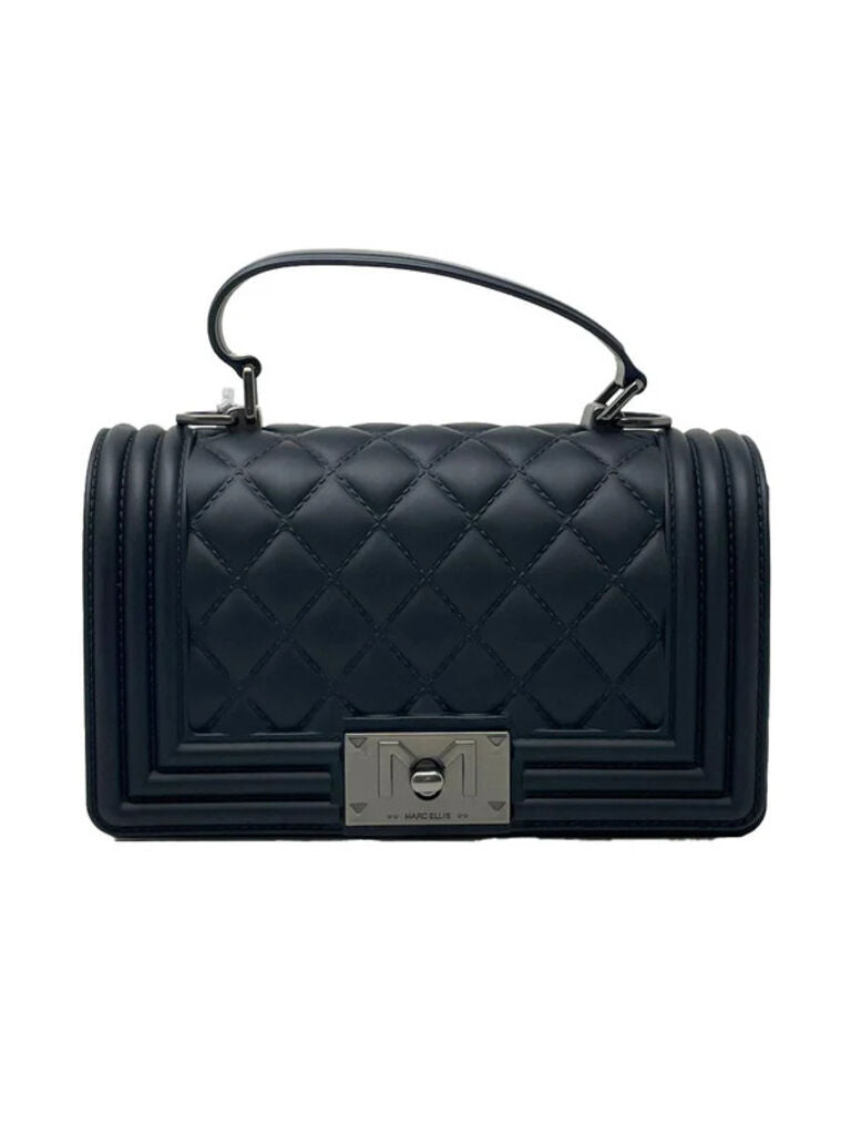 Black Quilted Shoulder Bag with Structured Handle