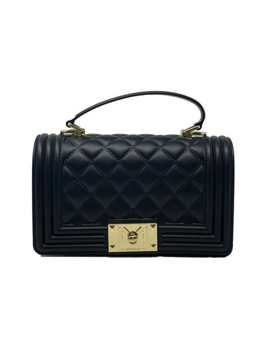 Black Quilted Leather Handbag with Gold Accents
