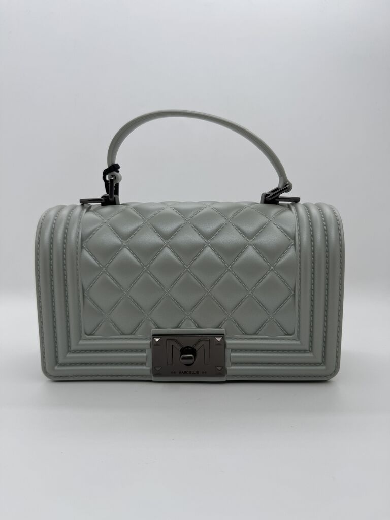 Grey Quilted Crossbody Bag with Metal Clasp