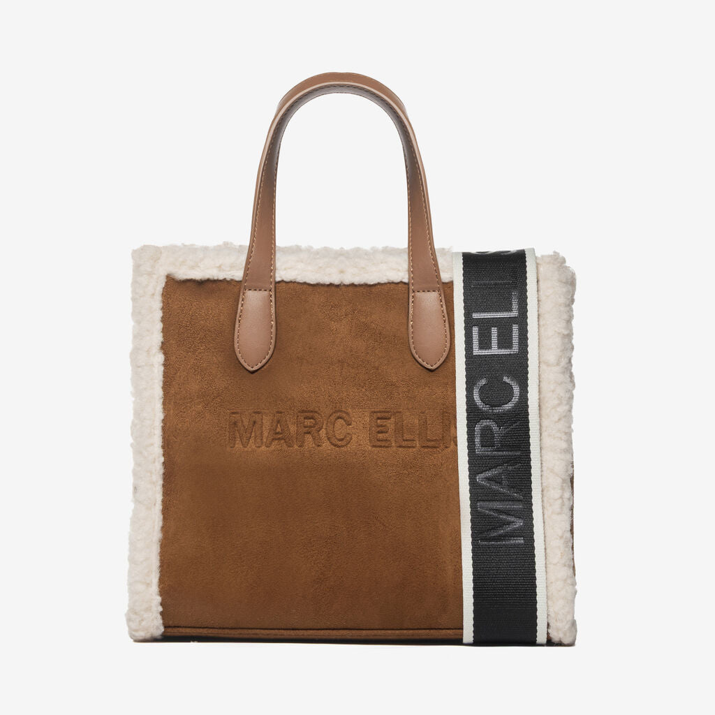 Brown Faux Suede Tote Bag with Textured Trim