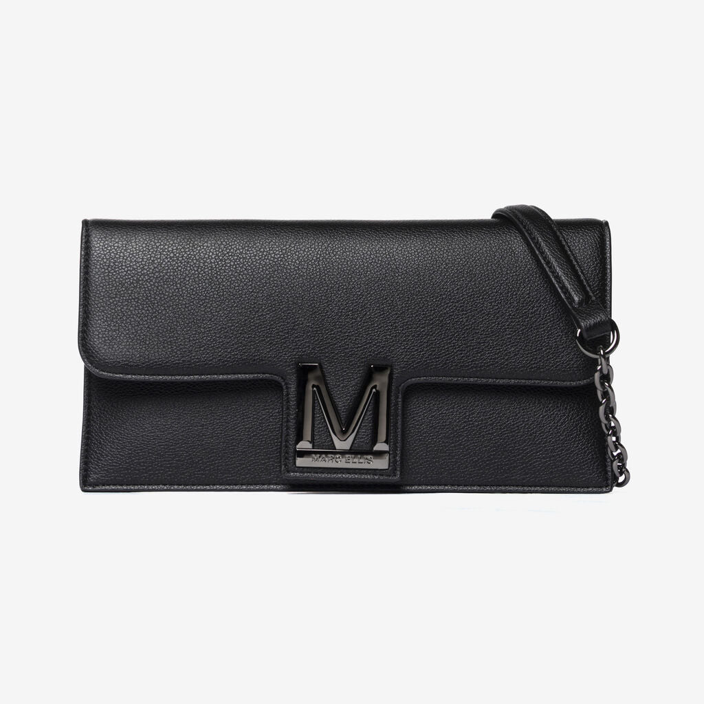 Black Textured Clutch with Chain Strap