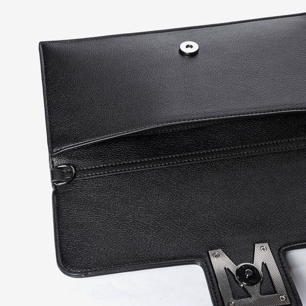 Black Textured Clutch with Chain Strap