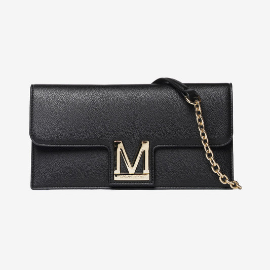 Black Textured Clutch with Gold Chain Strap
