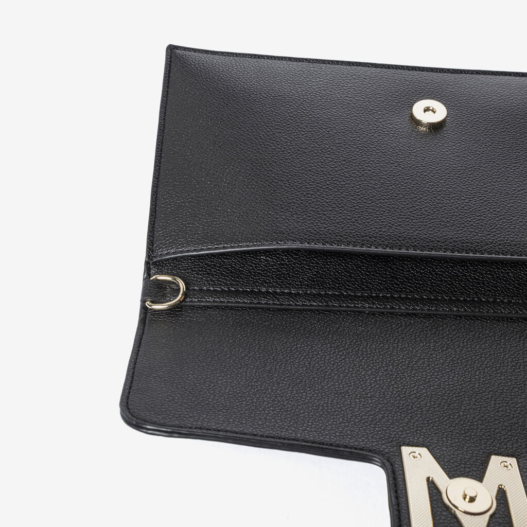 Black Textured Clutch with Gold Chain Strap