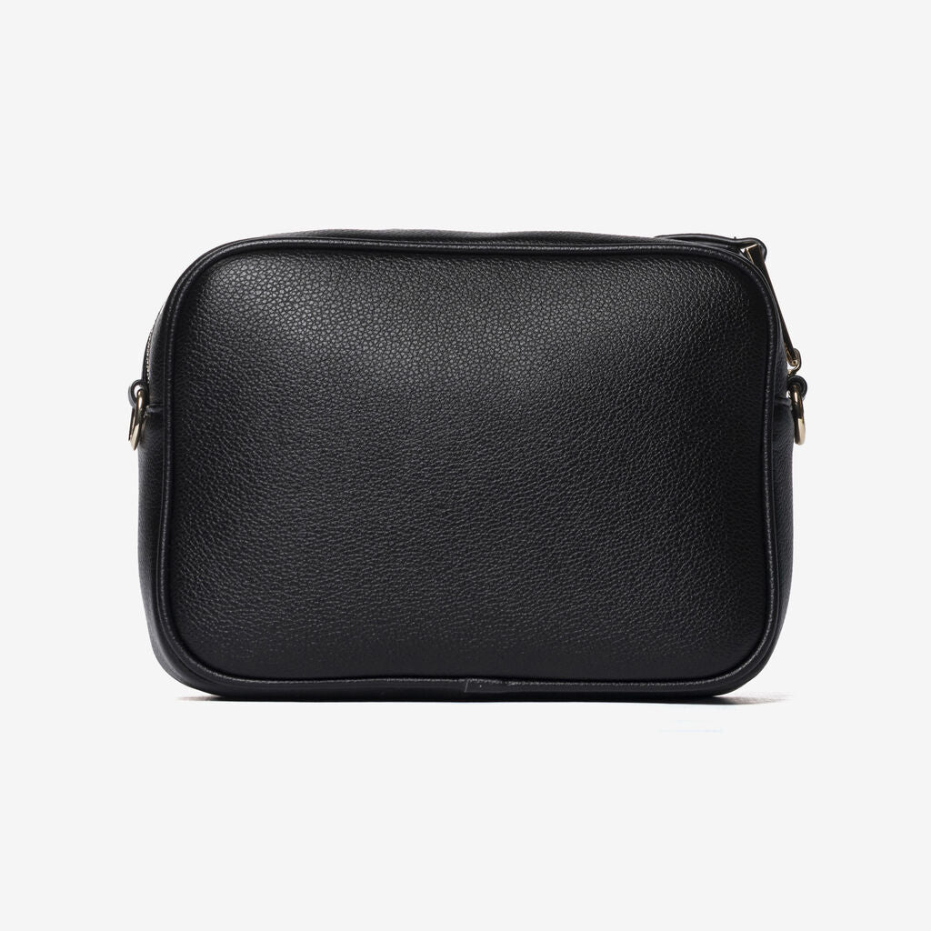 Black Textured Crossbody Bag with Gold Accent