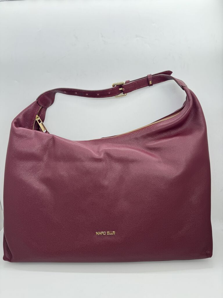 Deep Red Leather Hobo Bag with Adjustable Strap