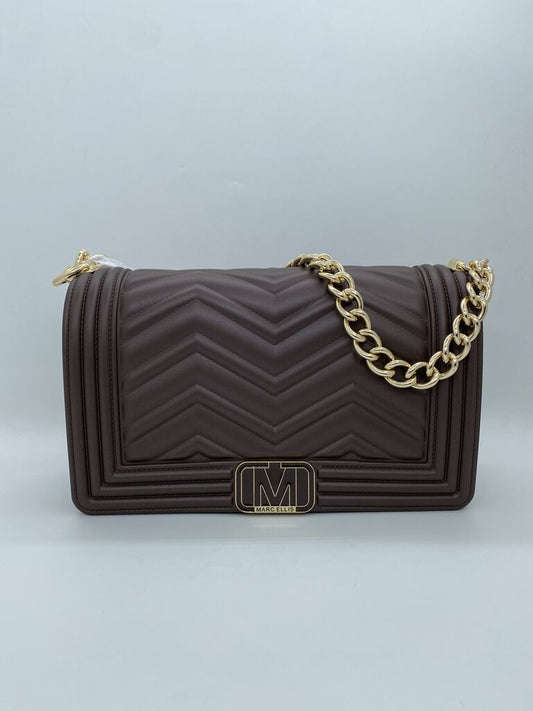 Chocolate Quilted Shoulder Bag with Gold Chain
