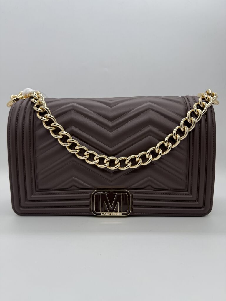Chocolate Quilted Shoulder Bag with Gold Chain