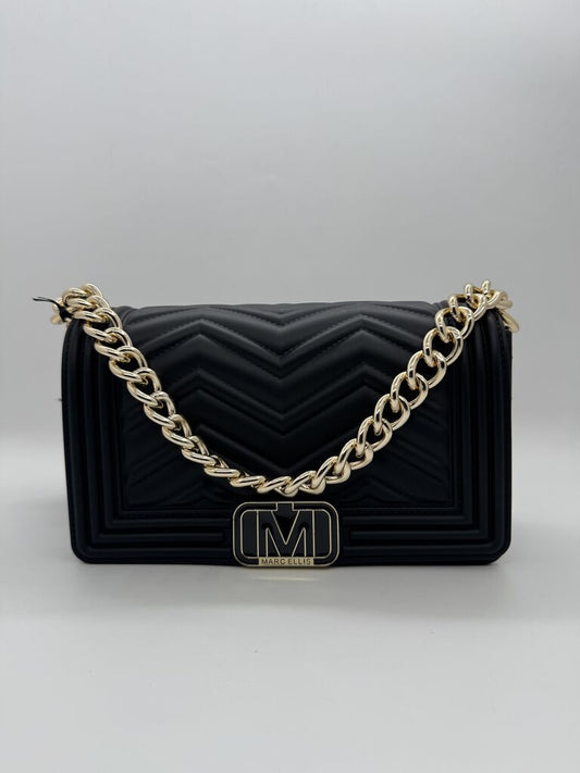 Black Quilted Chain Bag with Logo Accent