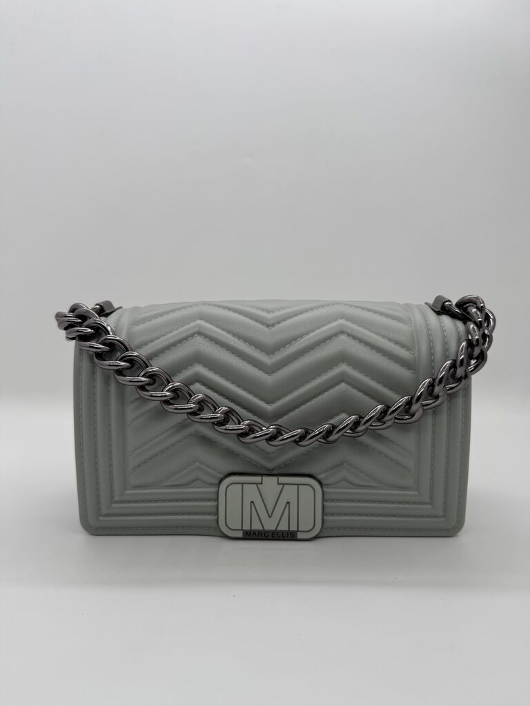 Gray Quilted Pattern Chain Shoulder Bag