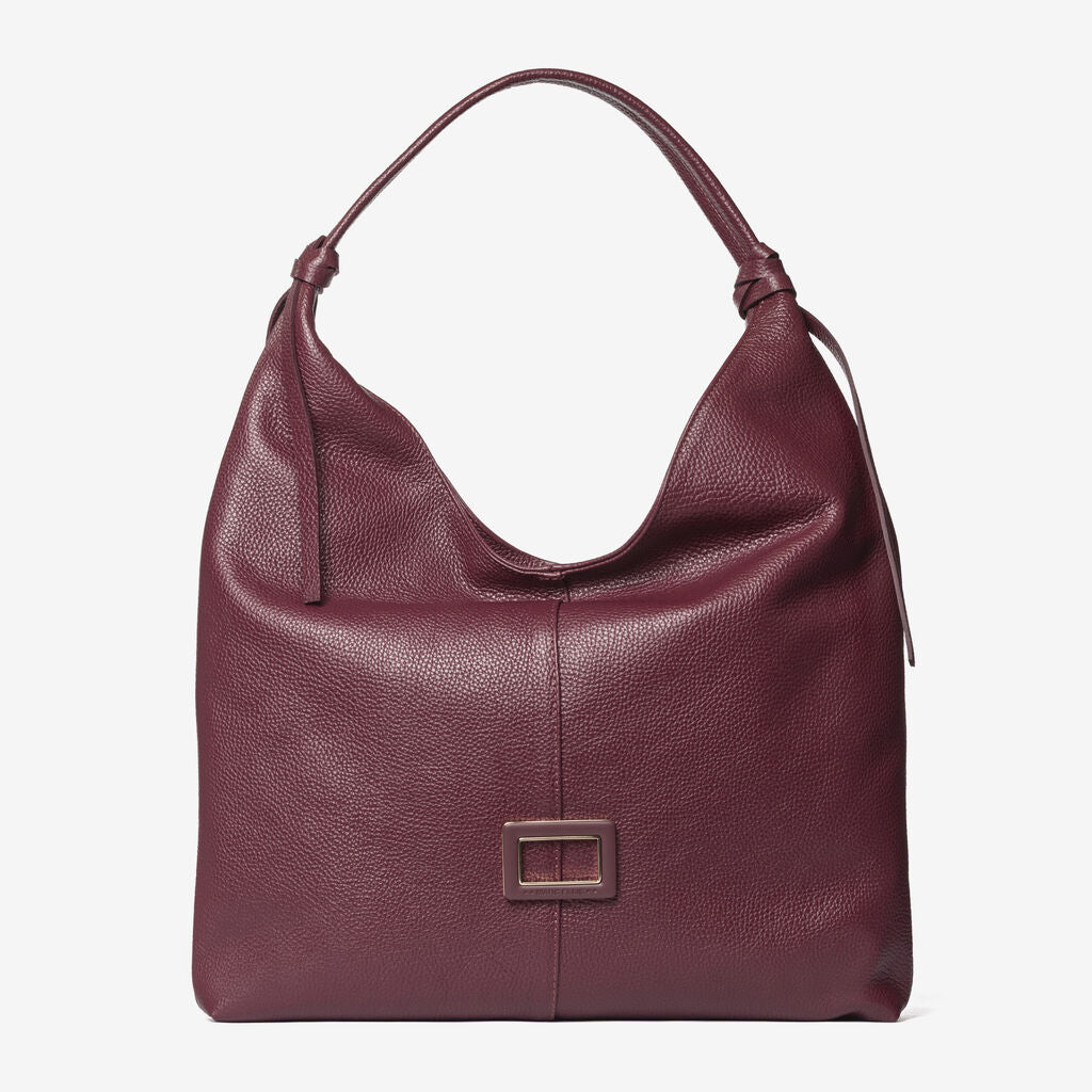 Burgundy Textured Hobo Bag with Buckle Accent