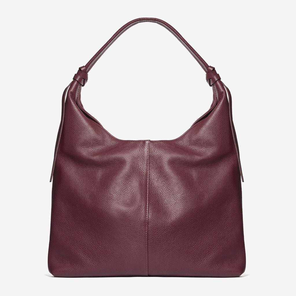 Burgundy Textured Hobo Bag with Buckle Accent