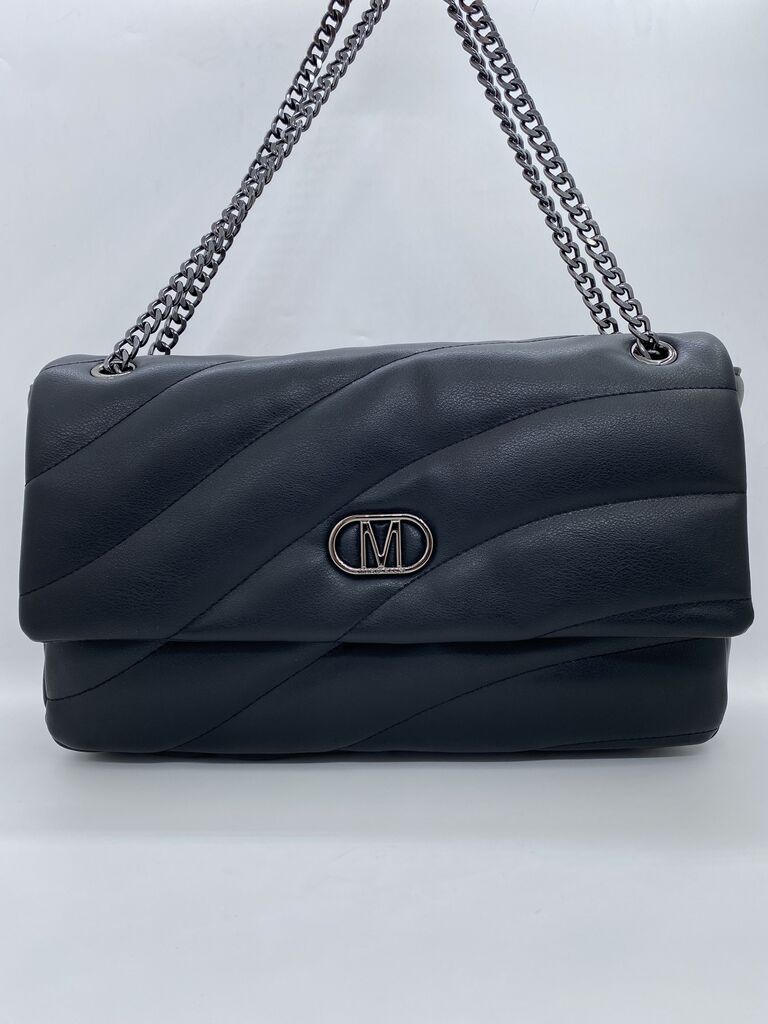 Black Quilted Shoulder Bag with Chain Strap