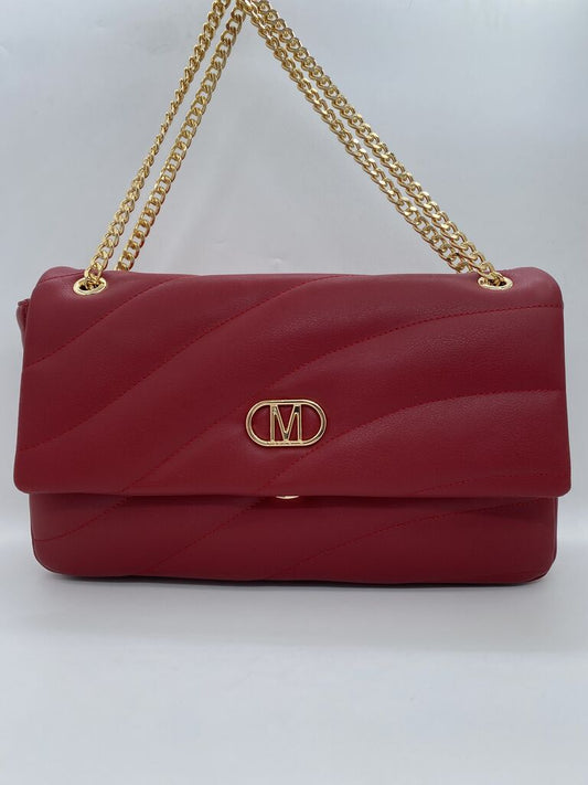 Red Quilted Flap Bag with Gold Chain