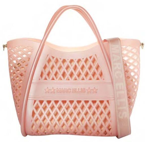 Blush Pink Mesh Tote Bag with Logo Strap