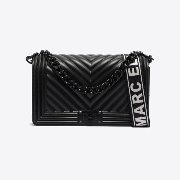 Black Quilted Shoulder Bag with Chain Strap
