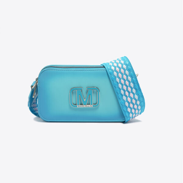 Blue Matte Crossbody Bag with Woven Strap