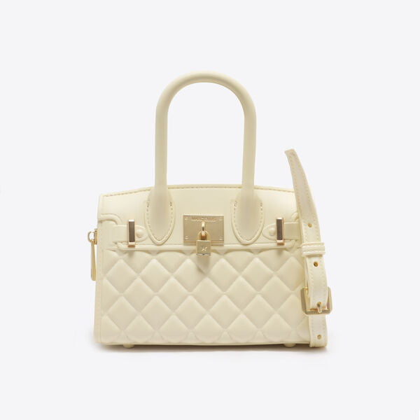 Cream Quilted Handbag with Gold Accents