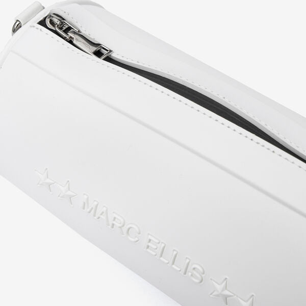 White Embossed Cylinder Bag with Logo Strap