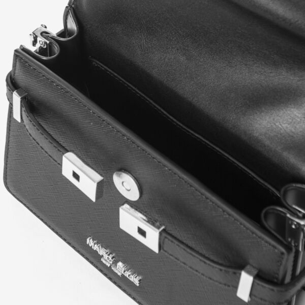 Black Textured Handbag with Silver Hardware