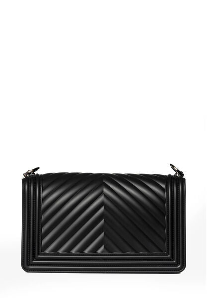 Black Quilted Crossbody Bag with Chain Accent