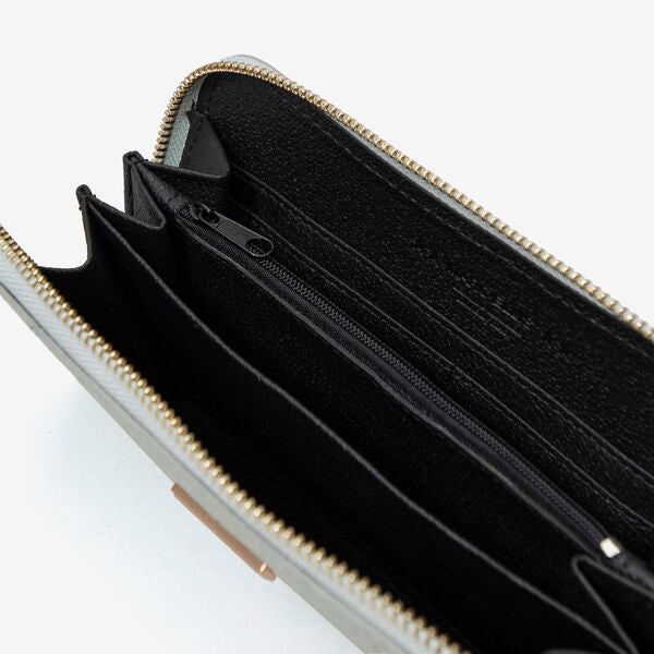 Black Quilted Zip-Around Wallet with Logo Detail