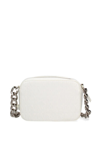 White Faux Leather Crossbody Bag with Chain Detail