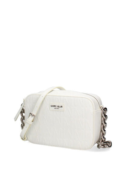 White Faux Leather Crossbody Bag with Chain Detail