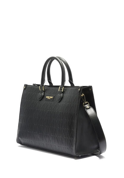 Black Embossed Logo Tote with Dual Handles