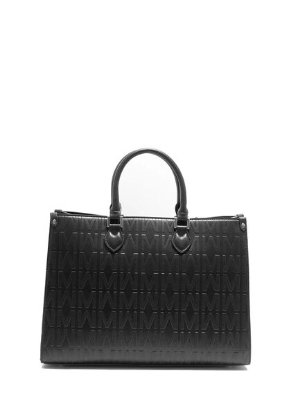 Black Embossed Tote with Detachable Strap