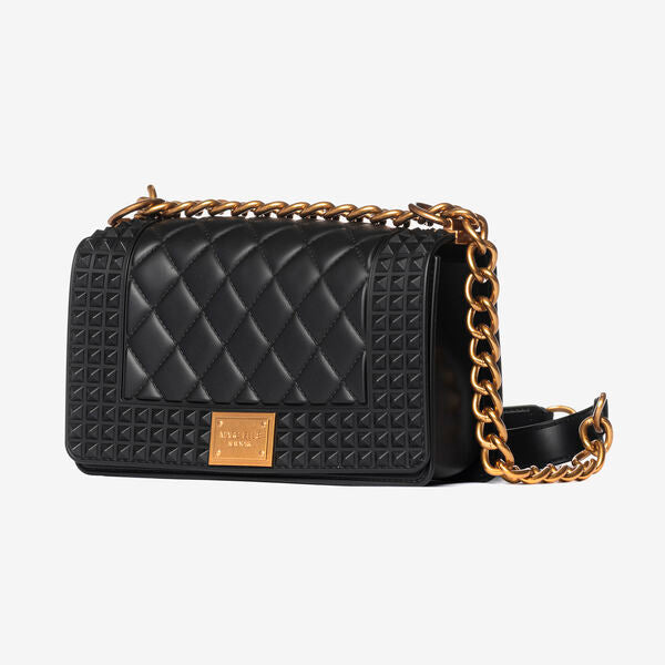 Black Quilted Shoulder Bag with Gold Chain