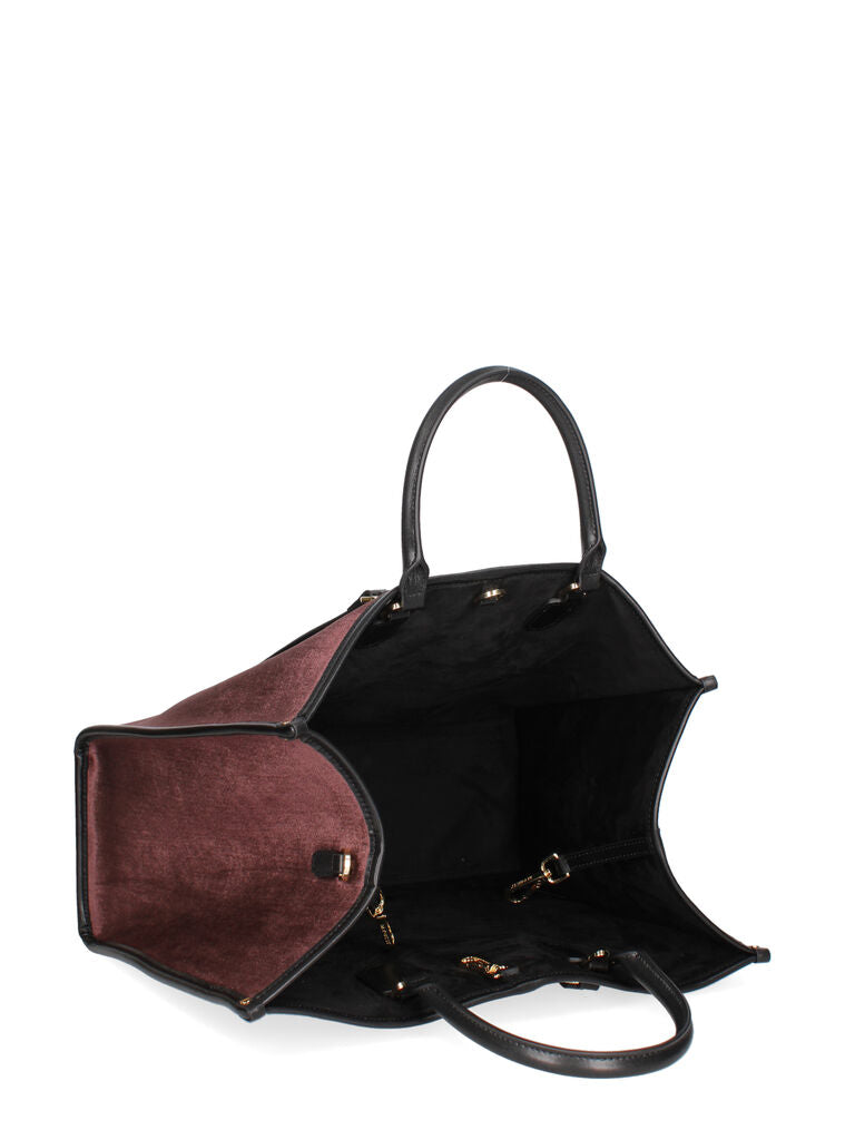 Burgundy Velvet Tote Bag with Floral Embroidery