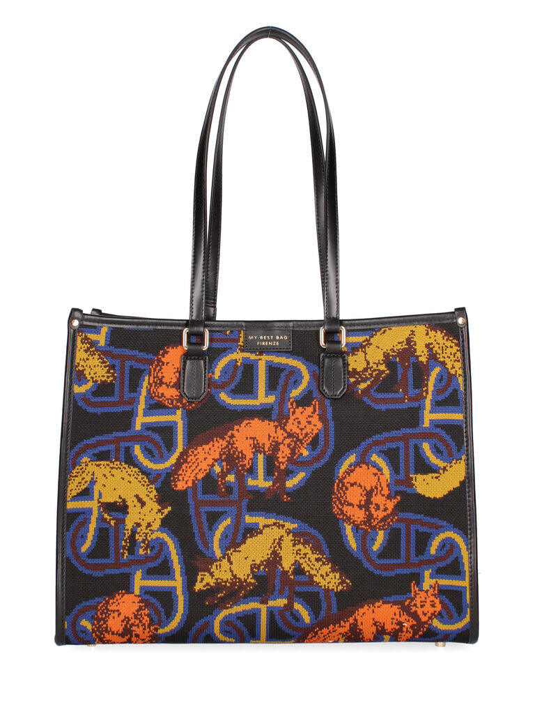 Multi-Color Canvas Tote with Abstract Animal Print