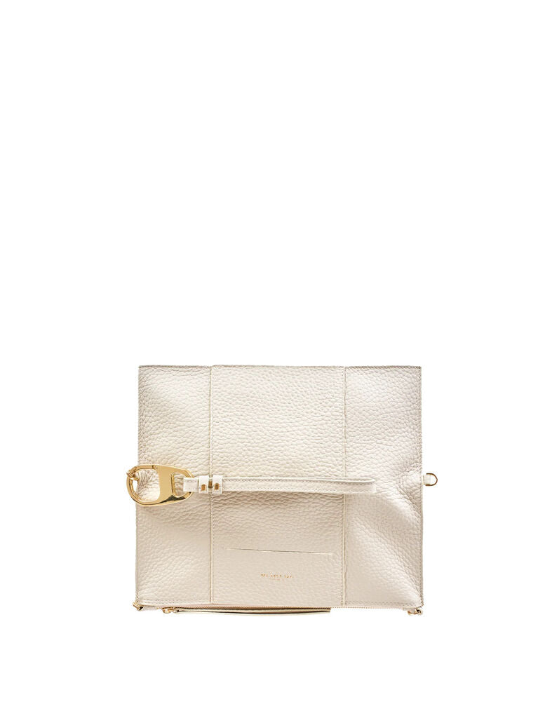 Cream Textured Wristlet Clutch with Gold Details