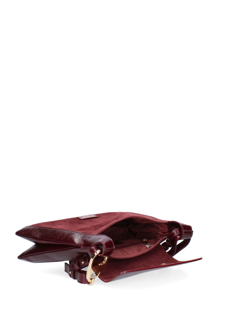 Burgundy Leather and Suede Shoulder Bag with Gold Accent