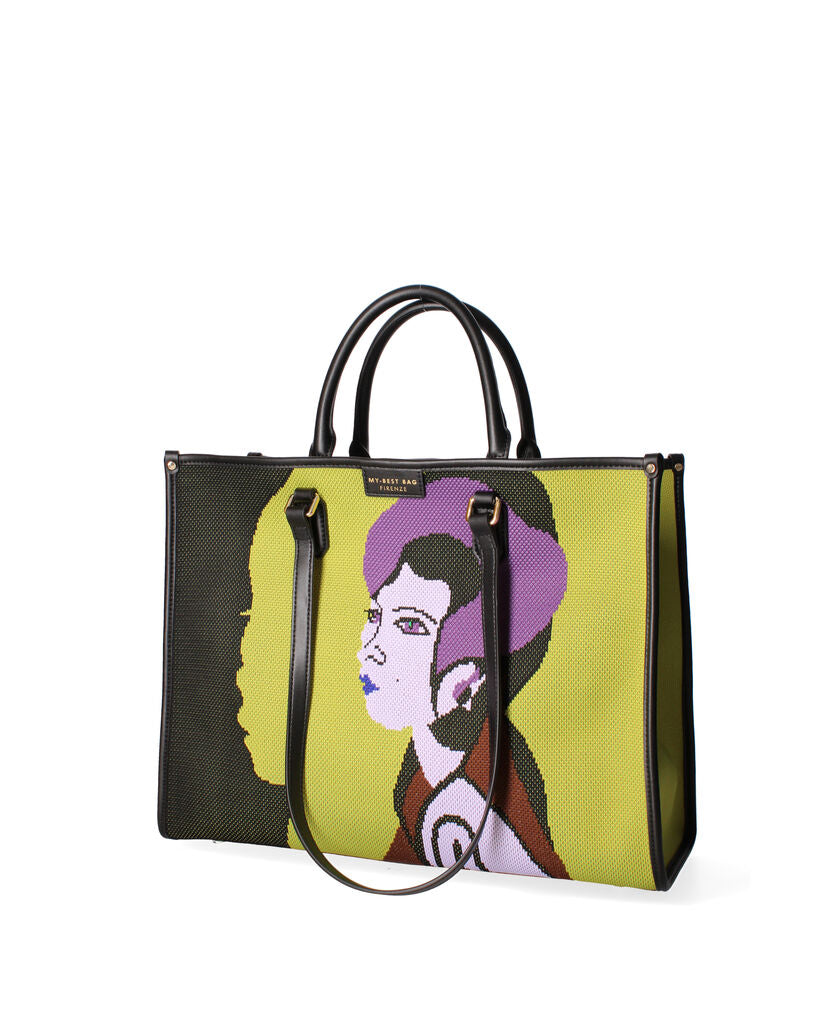 Multicolor Canvas Tote with Graphic Design