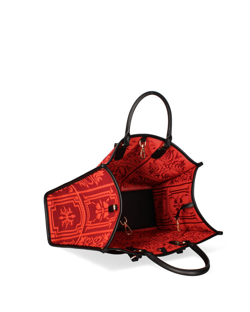 Red Embroidered Tote Bag with Ornate Design