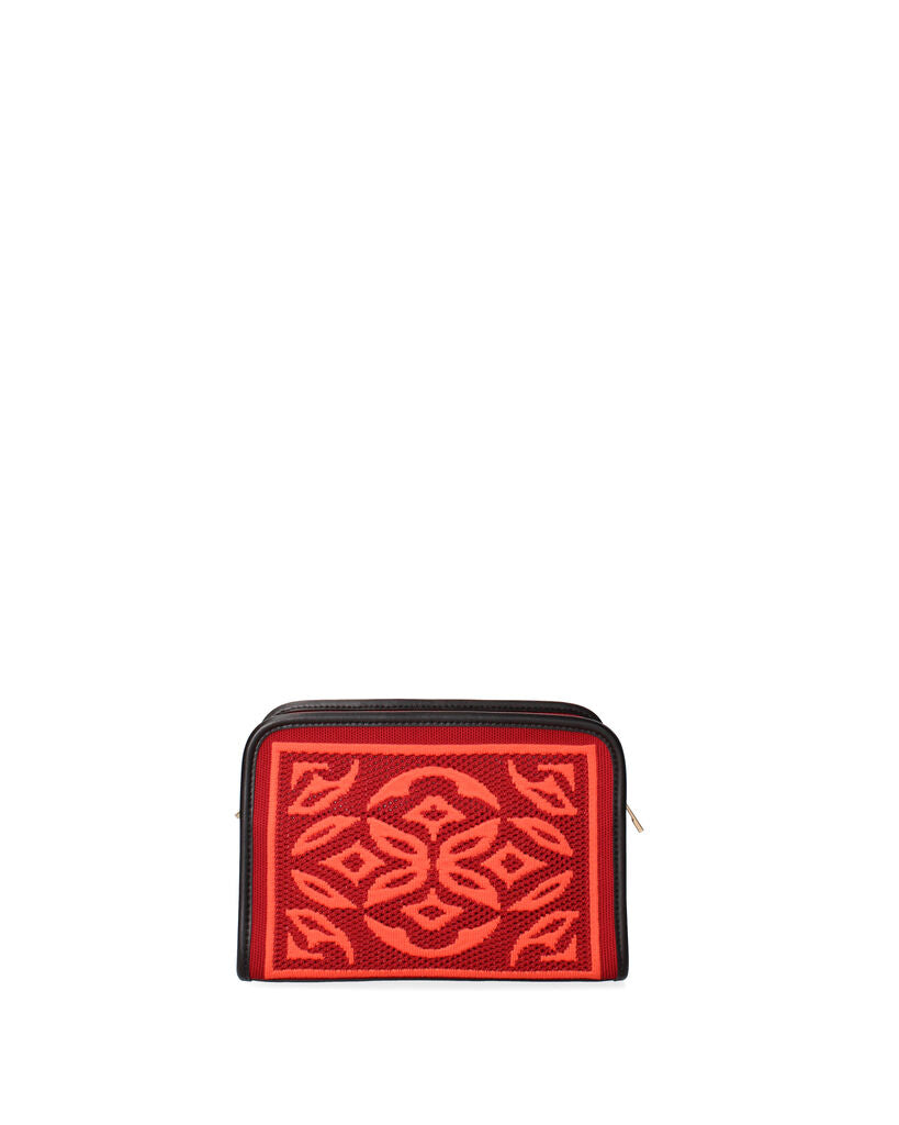 Red Geometric Knit Pouch with Zip Closure