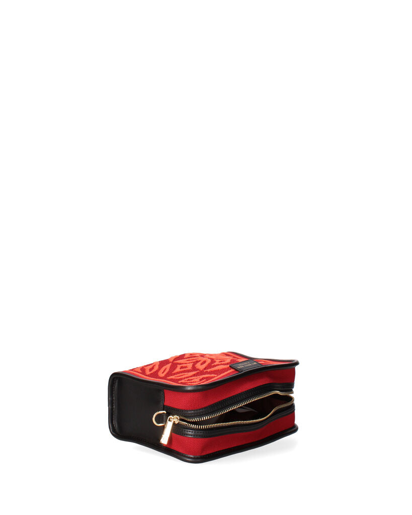 Red Geometric Knit Pouch with Zip Closure
