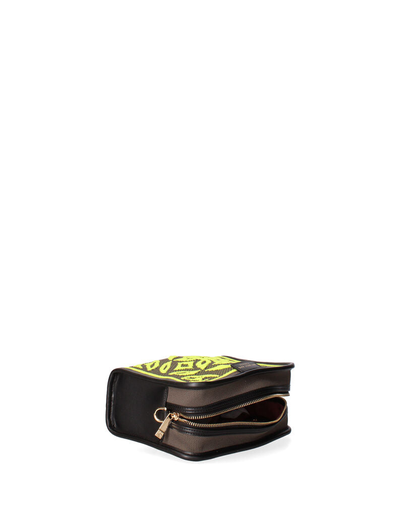 Black Geometric Woven Clutch with Vibrant Pattern