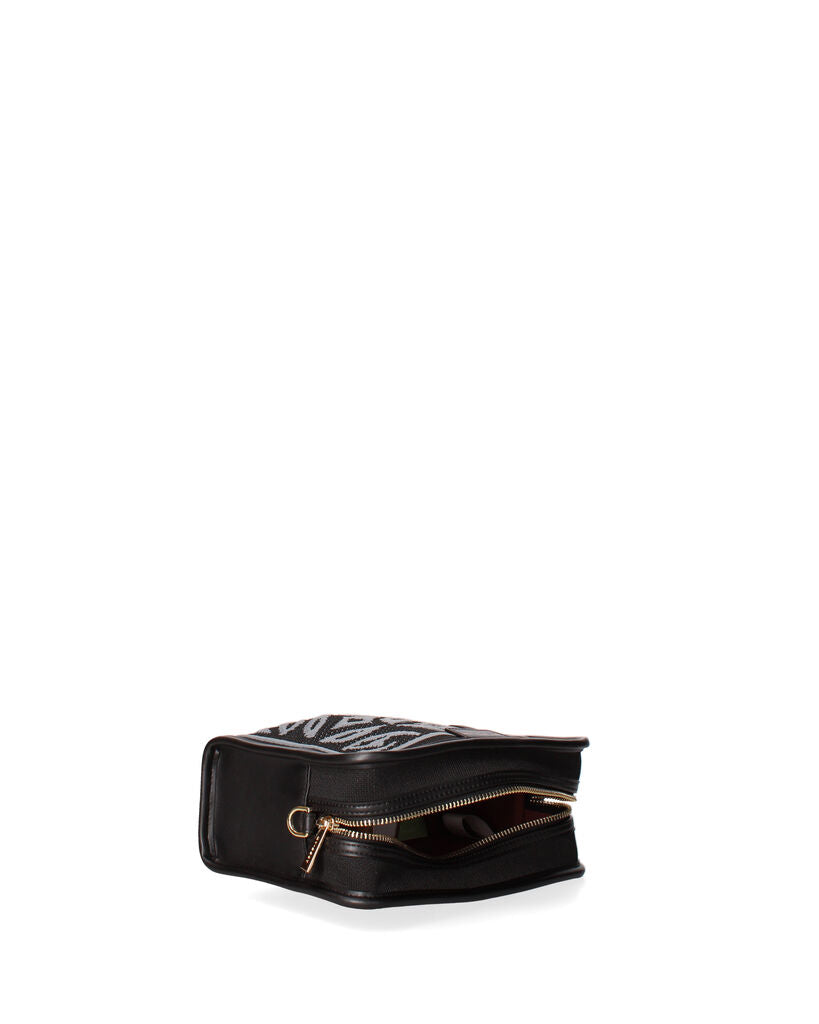 Black Geometric Embroidered Pouch with Zipper